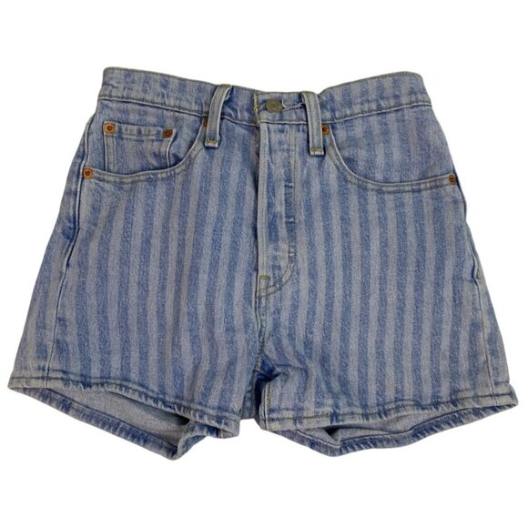 Levi's 501 Women's Jean Shorts 3.5" Inseam W24 Blue Striped Cotton Elastane - Picture 1 of 7